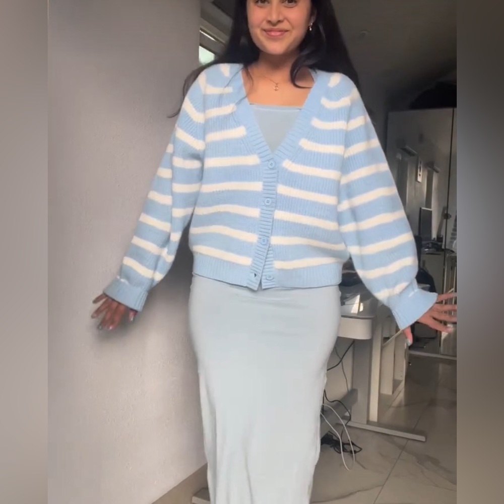 Oak + Fort Blue Striped Cardigan Sweater